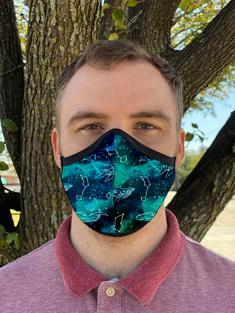 Four Layer Fully Wired Protective Cloth Face Mask - Made in USA - Celestial Whale, Adult