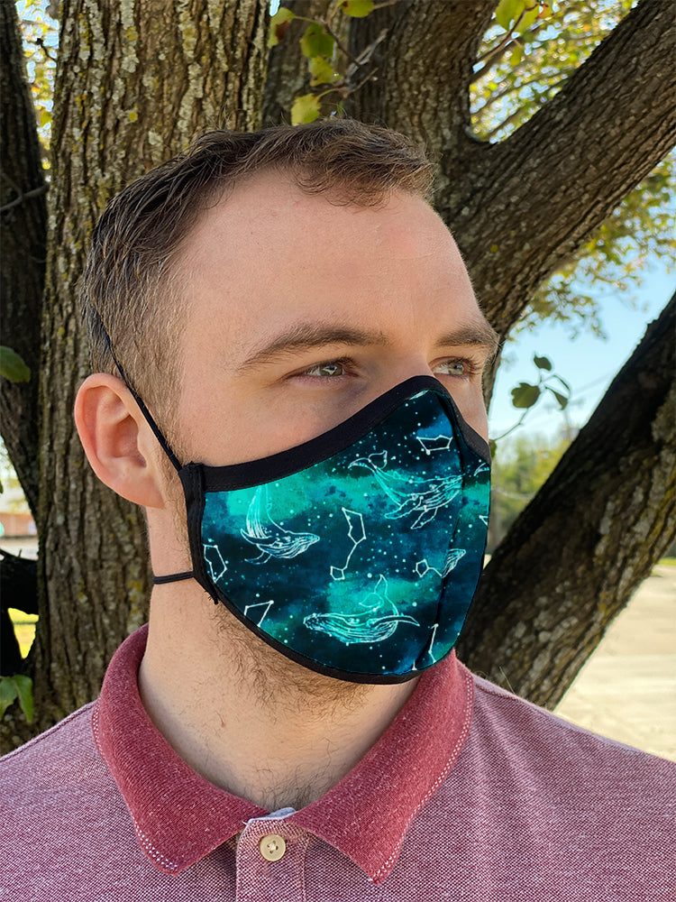 Four Layer Fully Wired Protective Cloth Face Mask - Made in USA - Celestial Whale, Adult