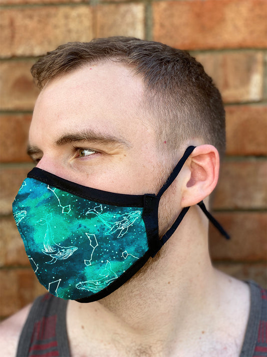 Four Layer Fully Wired Protective Cloth Face Mask - Made in USA - Celestial Whale, Adult
