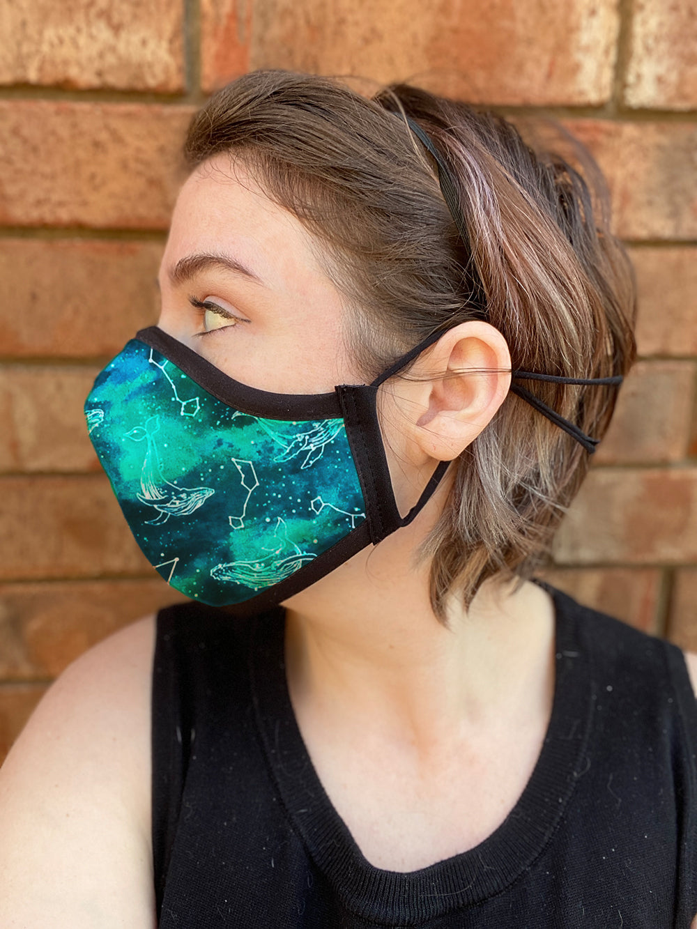 Four Layer Fully Wired Protective Cloth Face Mask - Made in USA - Celestial Whale, Adult