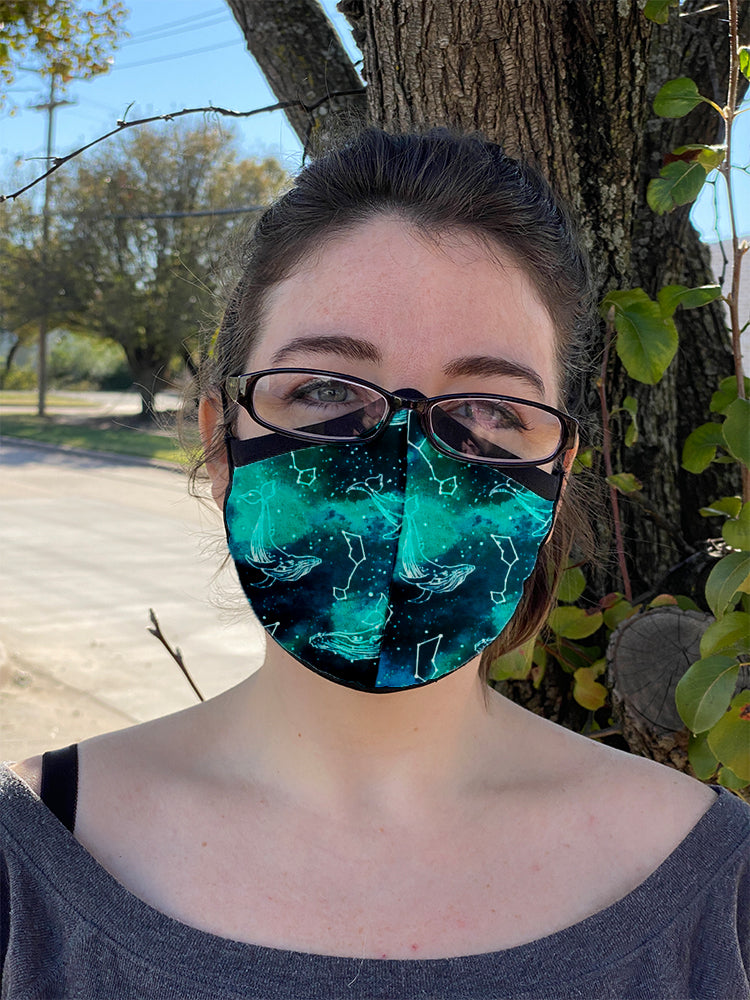 Four Layer Fully Wired Protective Cloth Face Mask - Made in USA - Celestial Whale, Adult