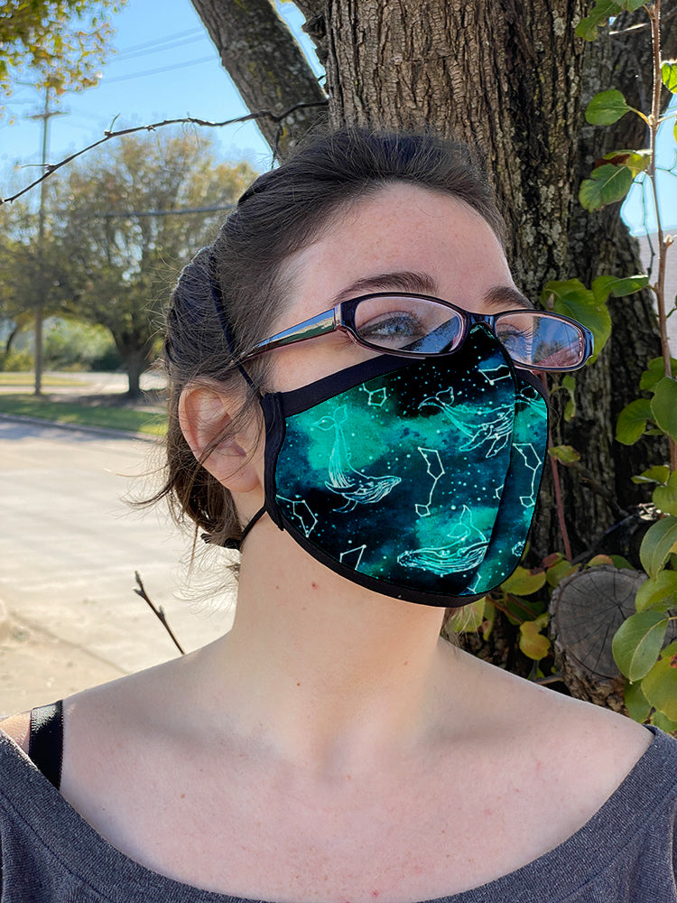 Four Layer Fully Wired Protective Cloth Face Mask - Made in USA - Celestial Whale, Adult