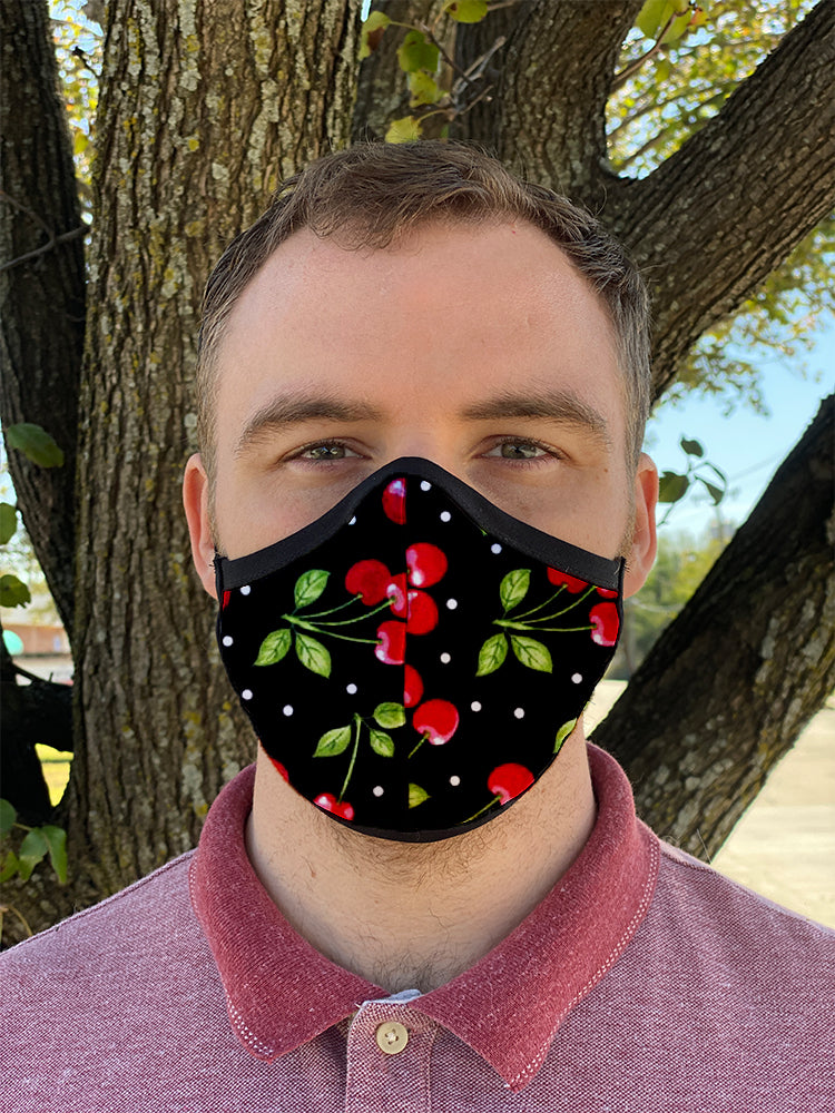 Four Layer Fully Wired Protective Cloth Face Mask - Made in USA - Cherries, Adult