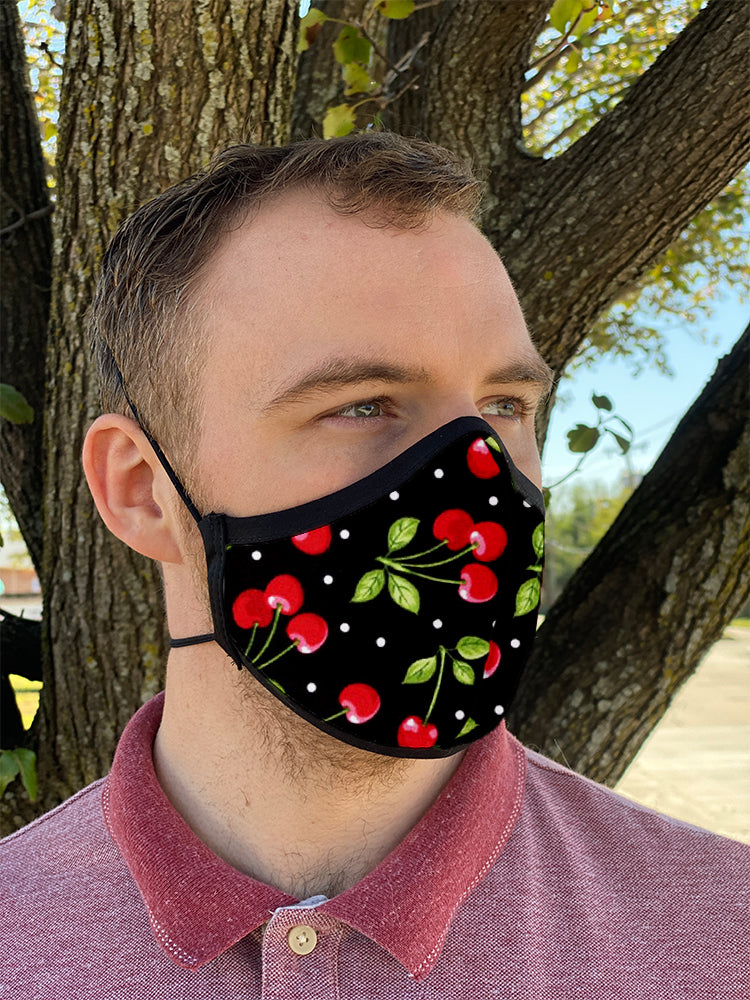 Four Layer Fully Wired Protective Cloth Face Mask - Made in USA - Cherries, Adult