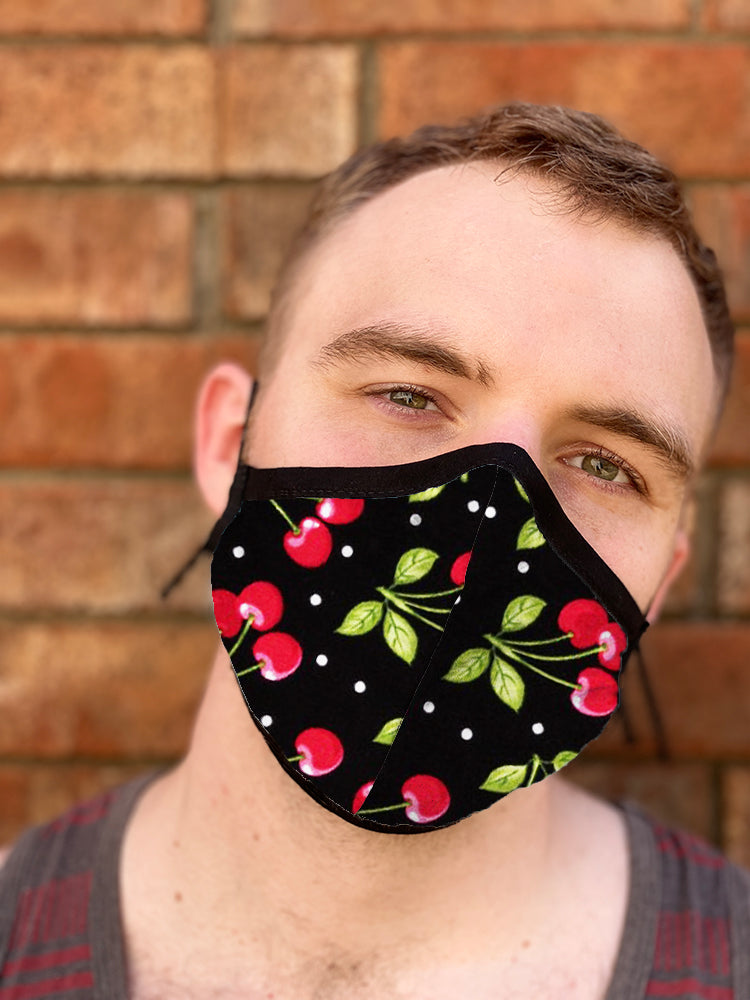 Four Layer Fully Wired Protective Cloth Face Mask - Made in USA - Cherries, Adult