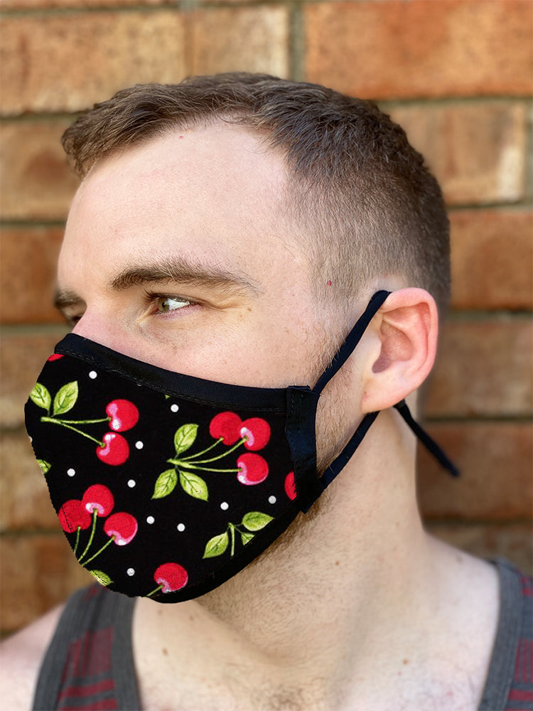 Four Layer Fully Wired Protective Cloth Face Mask - Made in USA - Cherries, Adult