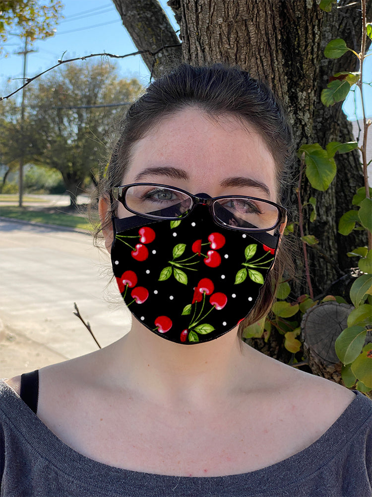 Four Layer Fully Wired Protective Cloth Face Mask - Made in USA - Cherries, Adult