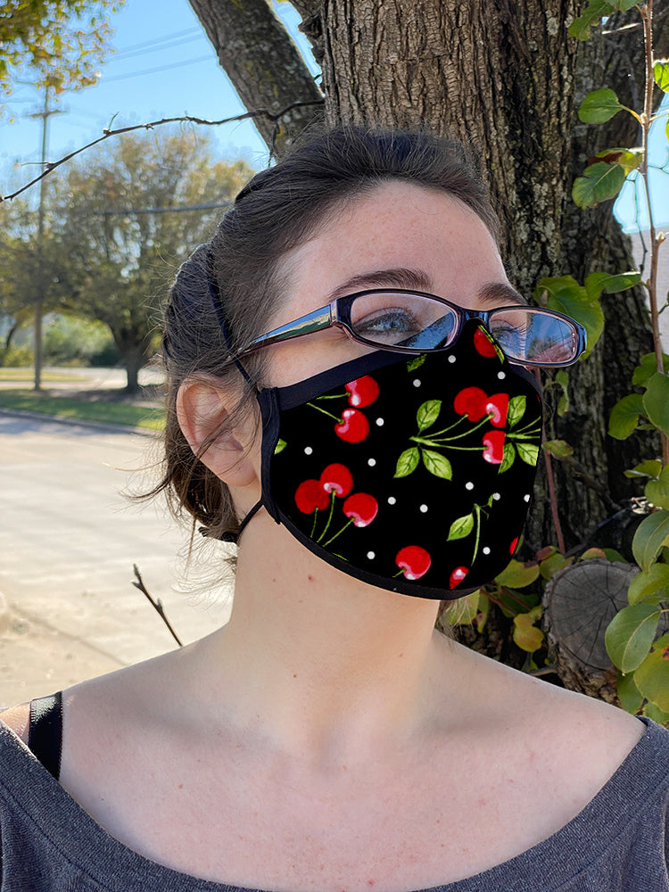 Four Layer Fully Wired Protective Cloth Face Mask - Made in USA - Cherries, Adult
