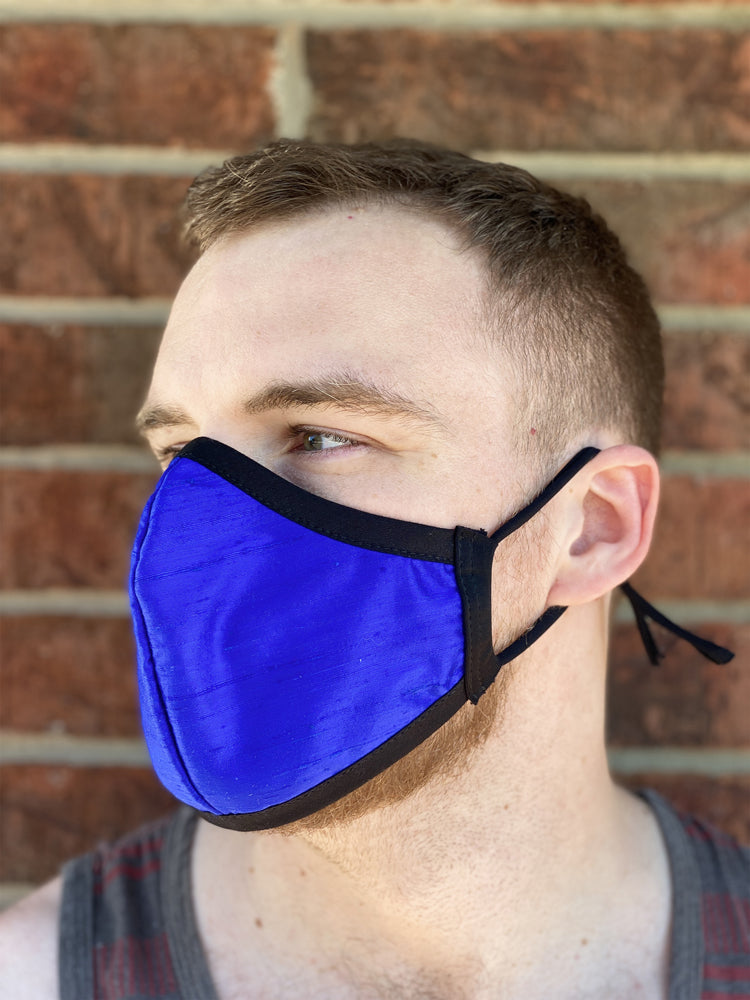 Four Layer Fully Wired Protective Cloth Face Mask - Made in USA - Cobolt Blue Silk, Adult