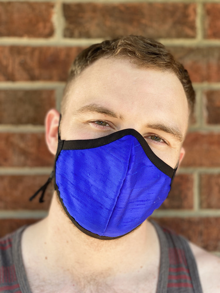 Four Layer Fully Wired Protective Cloth Face Mask - Made in USA - Cobolt Blue Silk, Adult