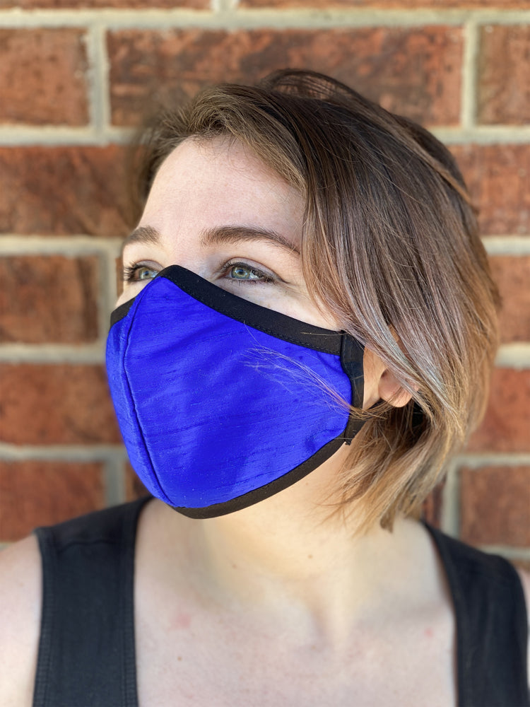Four Layer Fully Wired Protective Cloth Face Mask - Made in USA - Cobolt Blue Silk, Adult