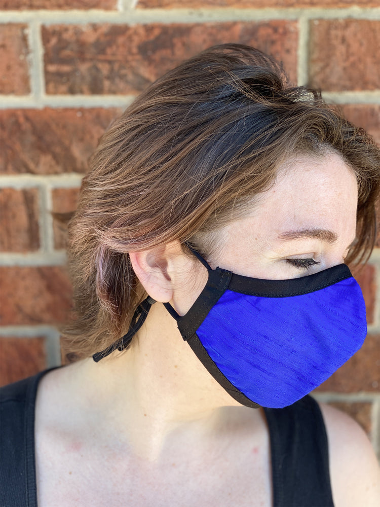 Four Layer Fully Wired Protective Cloth Face Mask - Made in USA - Cobolt Blue Silk, Adult