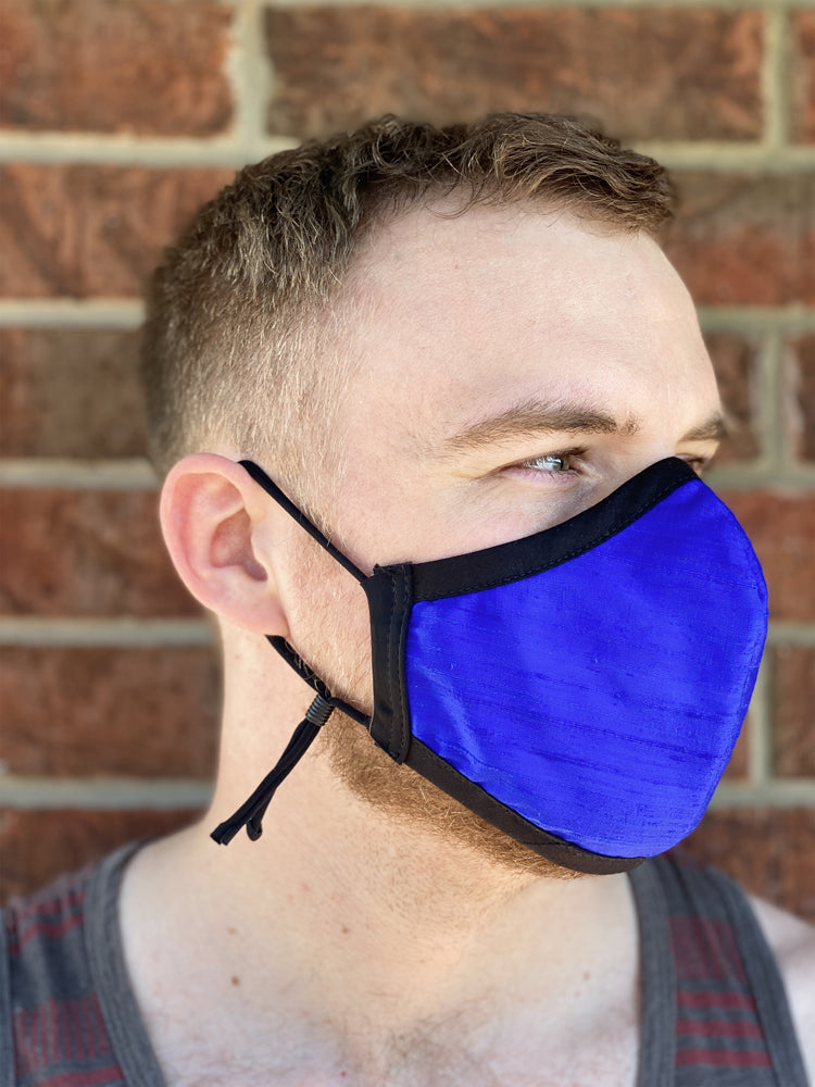 Four Layer Fully Wired Protective Cloth Face Mask - Made in USA - Cobolt Blue Silk, Adult