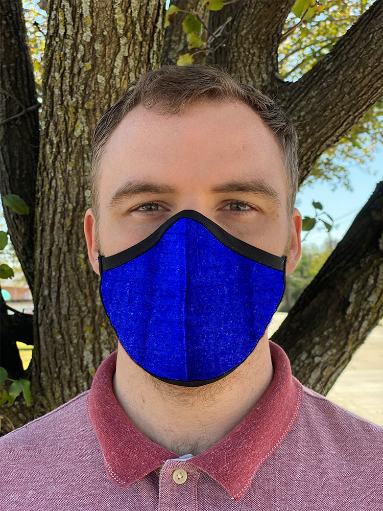Four Layer Fully Wired Protective Cloth Face Mask - Made in USA - Cobolt Blue Silk, Adult