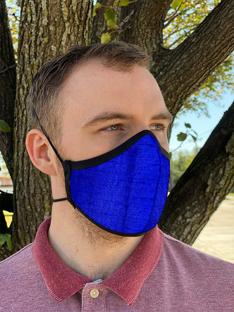 Four Layer Fully Wired Protective Cloth Face Mask - Made in USA - Cobolt Blue Silk, Adult