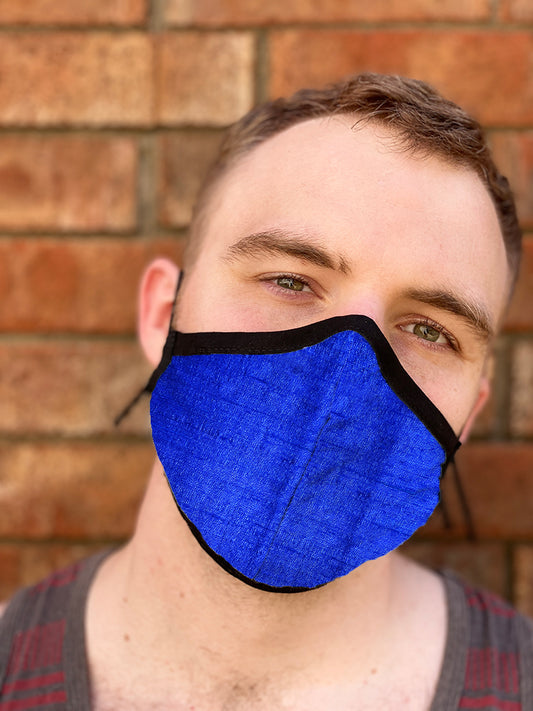 Four Layer Fully Wired Protective Cloth Face Mask - Made in USA - Cobolt Blue Silk, Adult