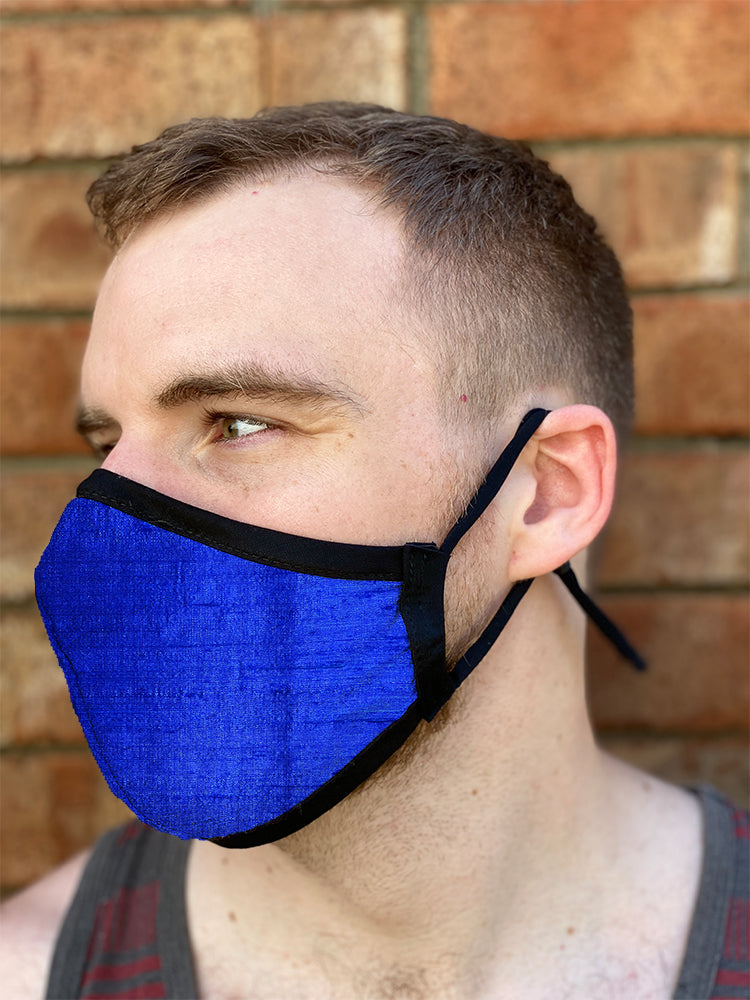 Four Layer Fully Wired Protective Cloth Face Mask - Made in USA - Cobolt Blue Silk, Adult