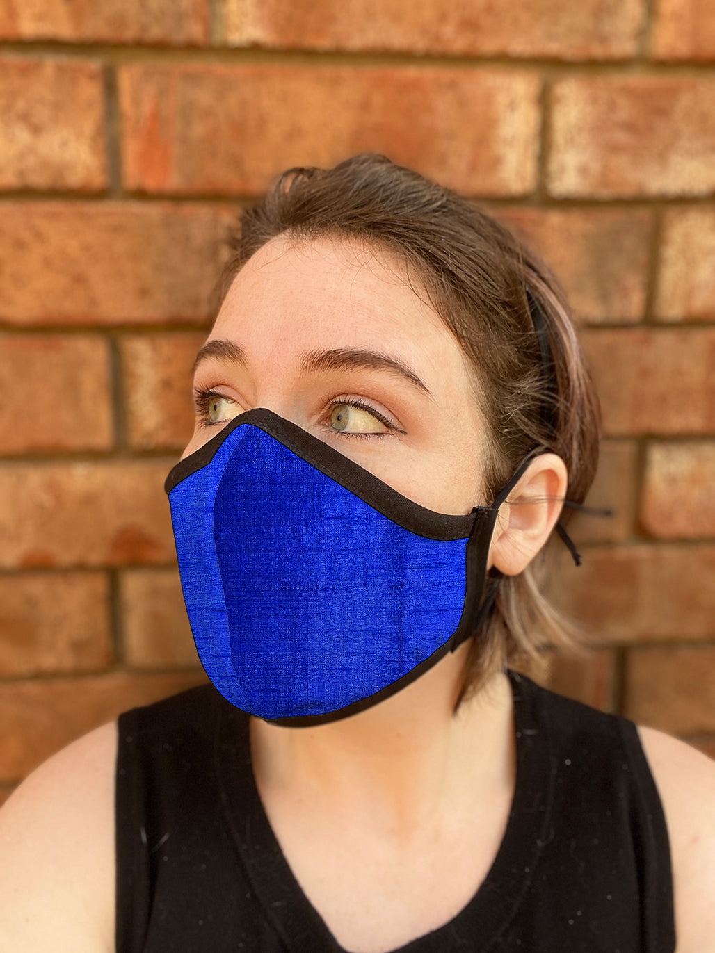 Four Layer Fully Wired Protective Cloth Face Mask - Made in USA - Cobolt Blue Silk, Adult