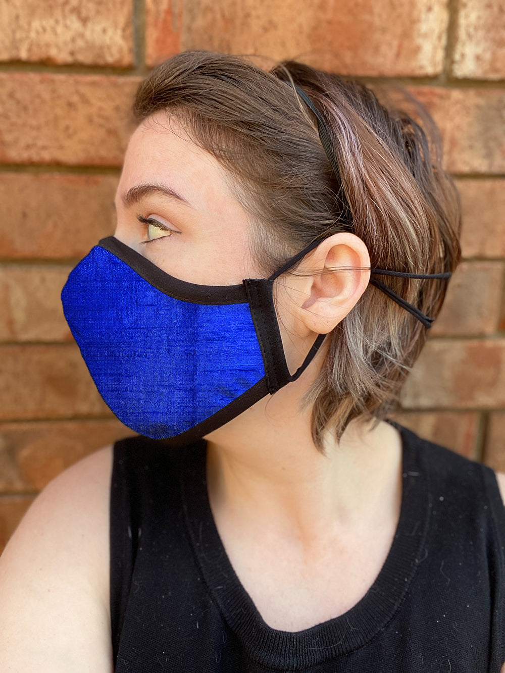 Four Layer Fully Wired Protective Cloth Face Mask - Made in USA - Cobolt Blue Silk, Adult