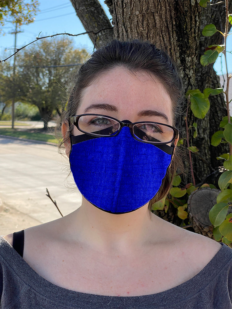 Four Layer Fully Wired Protective Cloth Face Mask - Made in USA - Cobolt Blue Silk, Adult