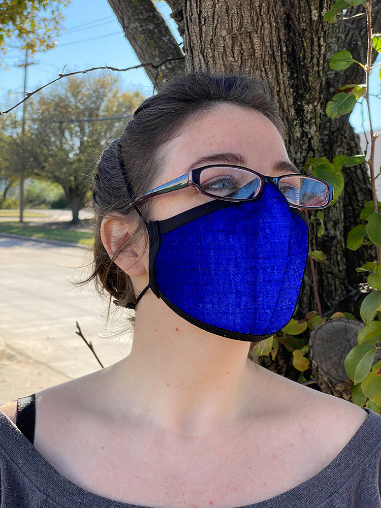 Four Layer Fully Wired Protective Cloth Face Mask - Made in USA - Cobolt Blue Silk, Adult
