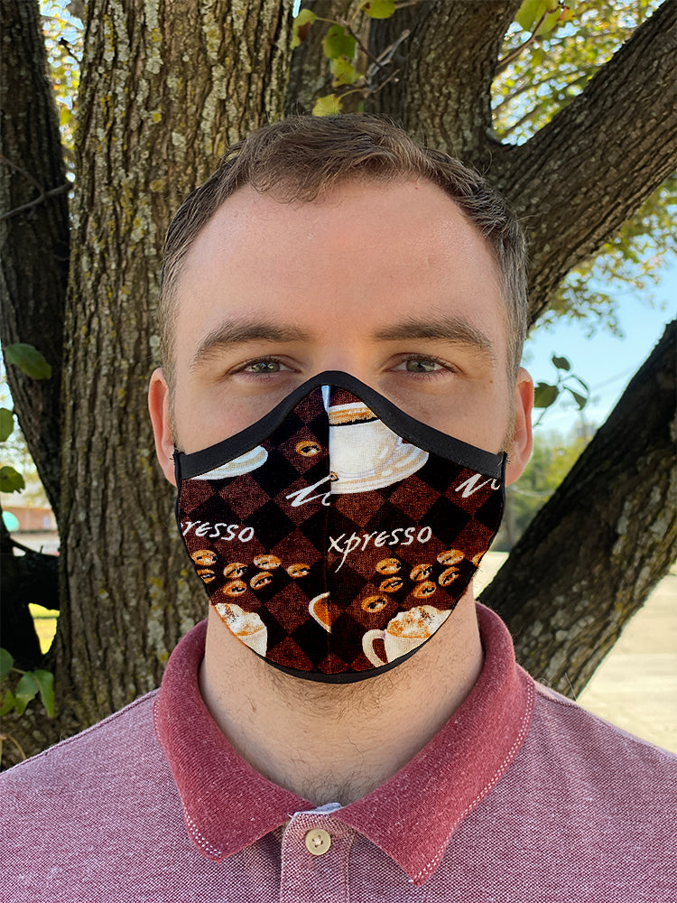 Four Layer Fully Wired Protective Cloth Face Mask - Made in USA - Coffee, Adult