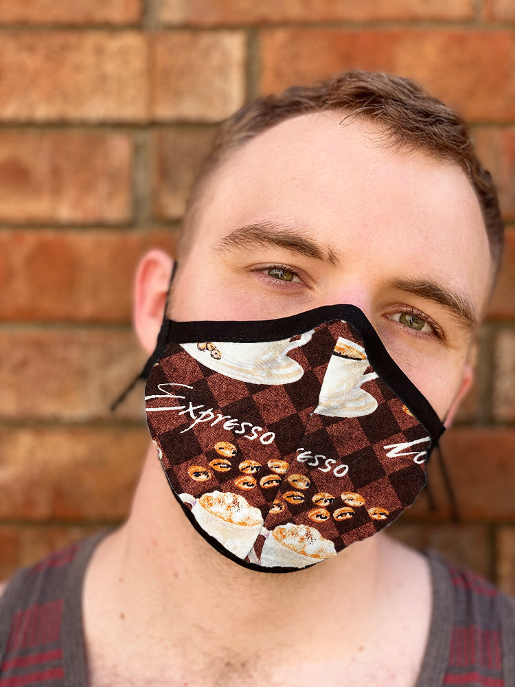 Four Layer Fully Wired Protective Cloth Face Mask - Made in USA - Coffee, Adult