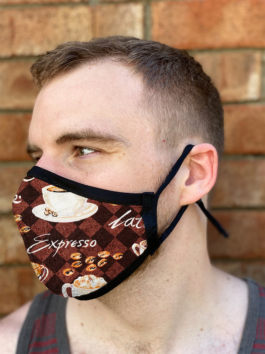 Four Layer Fully Wired Protective Cloth Face Mask - Made in USA - Coffee, Adult