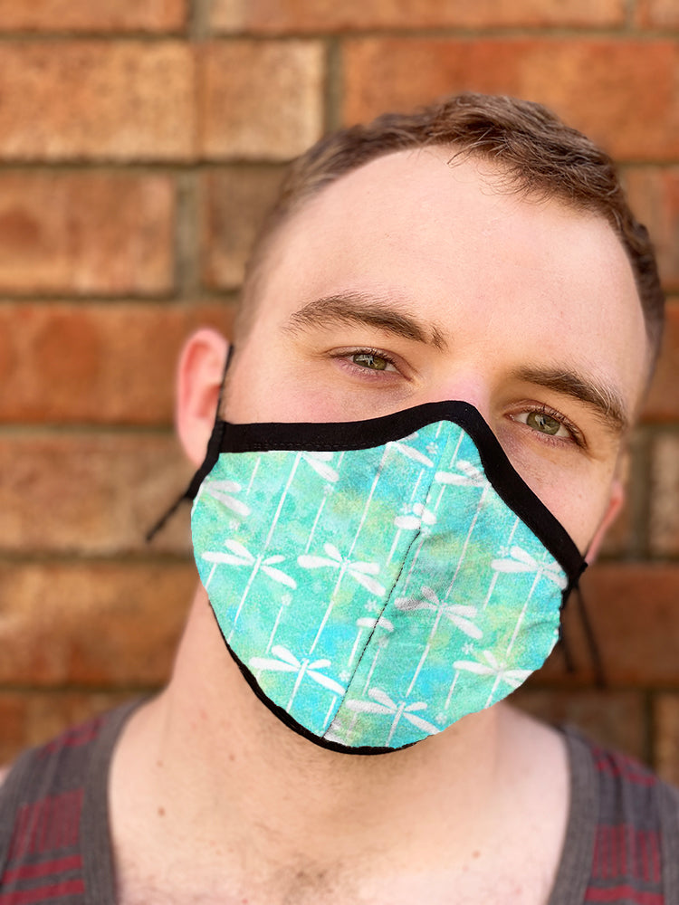 Four Layer Fully Wired Protective Cloth Face Mask - Made in USA - Dragonfly, Adult