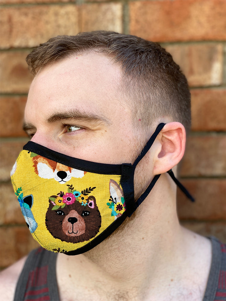 Four Layer Fully Wired Protective Cloth Face Mask - Made in USA - Flower Crown Animals, Adult