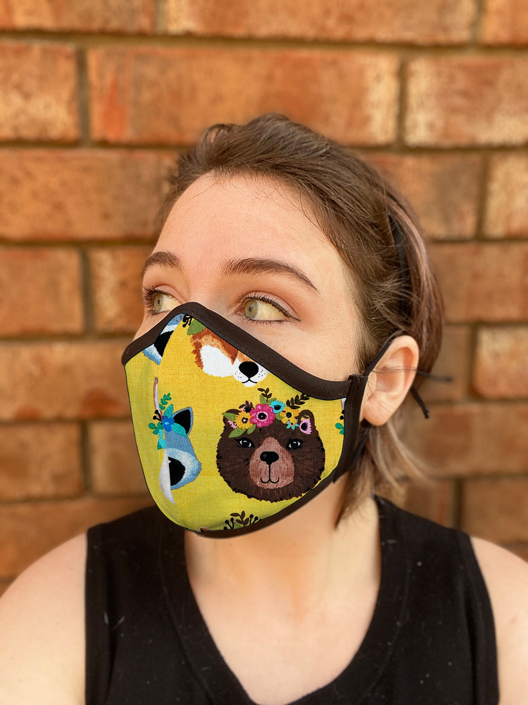 Four Layer Fully Wired Protective Cloth Face Mask - Made in USA - Flower Crown Animals, Adult