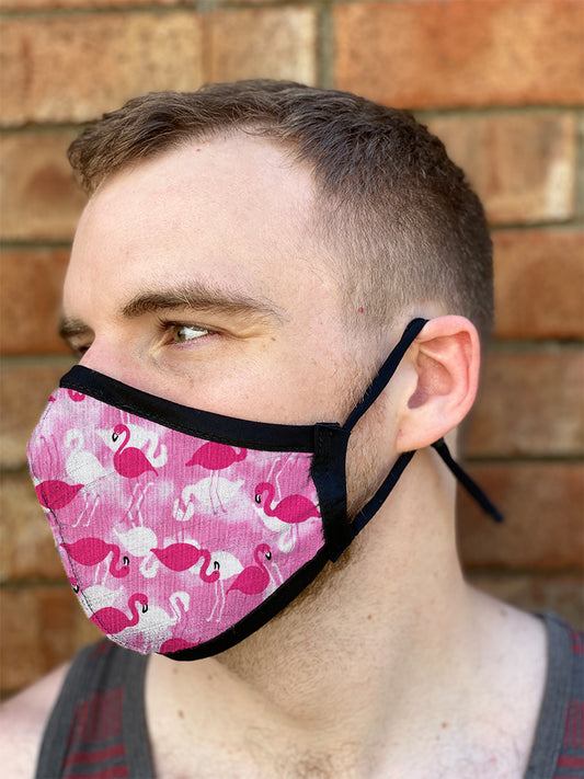 Four Layer Fully Wired Protective Cloth Face Mask - Made in USA - Flamingo, Adult