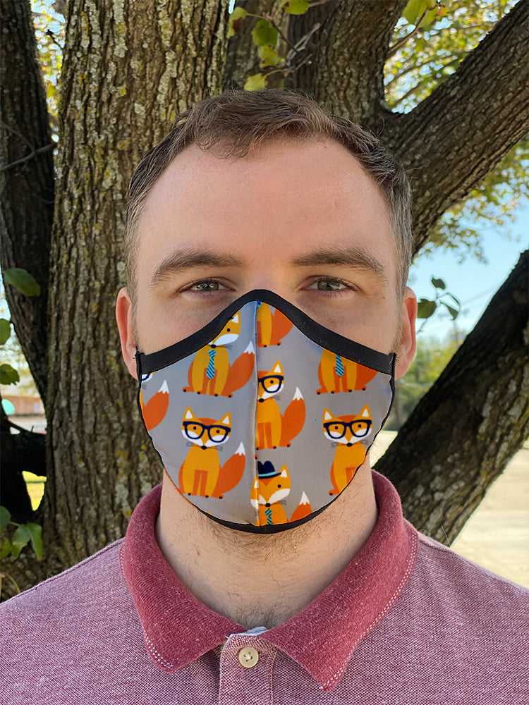 Four Layer Fully Wired Protective Cloth Face Mask - Made in USA - Foxes, Adult