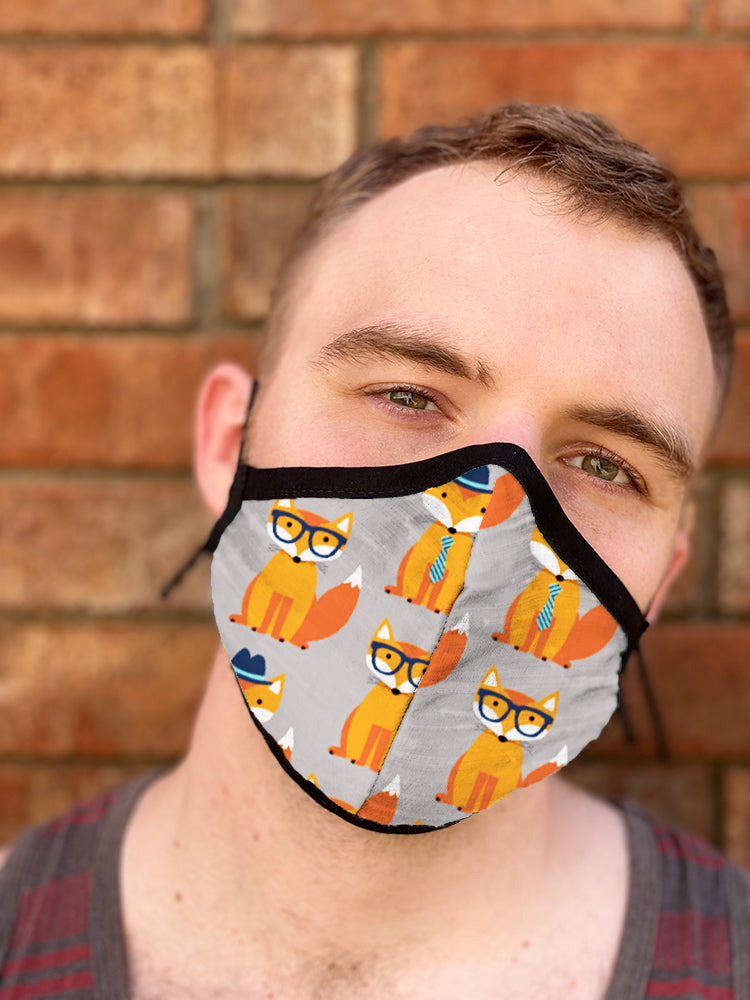 Four Layer Fully Wired Protective Cloth Face Mask - Made in USA - Foxes, Adult