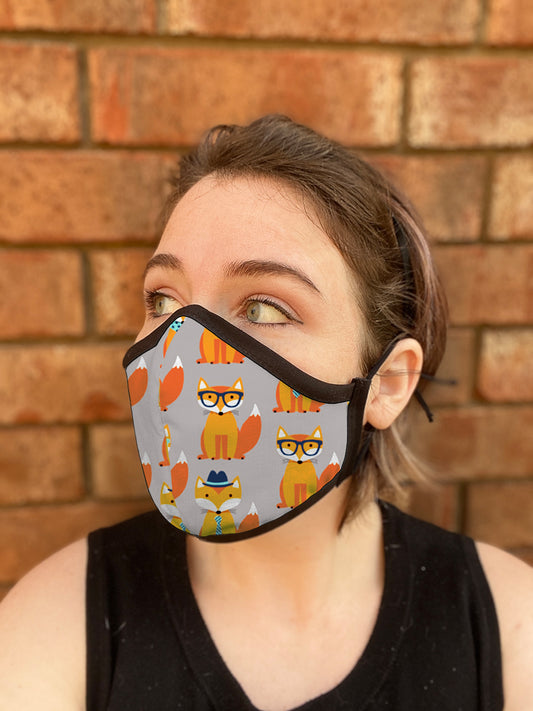 Four Layer Fully Wired Protective Cloth Face Mask - Made in USA - Foxes, Adult