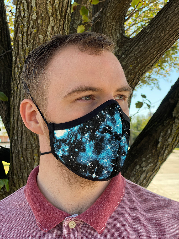 Four Layer Fully Wired Protective Cloth Face Mask - Made in USA - Blue Galaxy, Adult