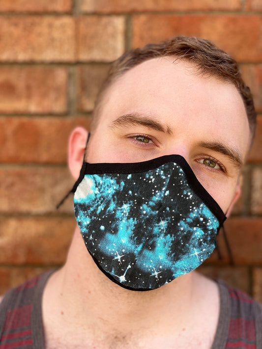 Four Layer Fully Wired Protective Cloth Face Mask - Made in USA - Blue Galaxy, Adult