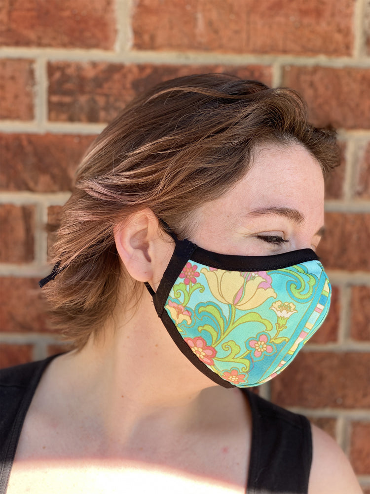 Two Layer Fully Wired Protective Cloth Face Mask - Made in USA - Green Flower Paisley, Adult