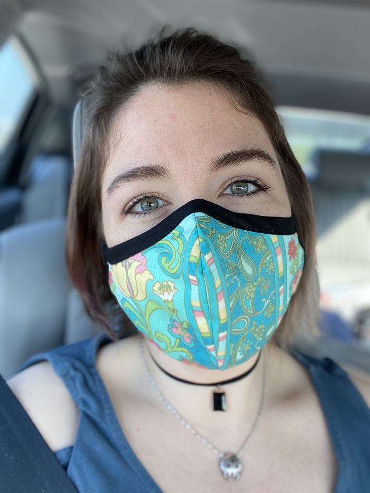 Two Layer Fully Wired Protective Cloth Face Mask - Made in USA - Green Flower Paisley, Adult