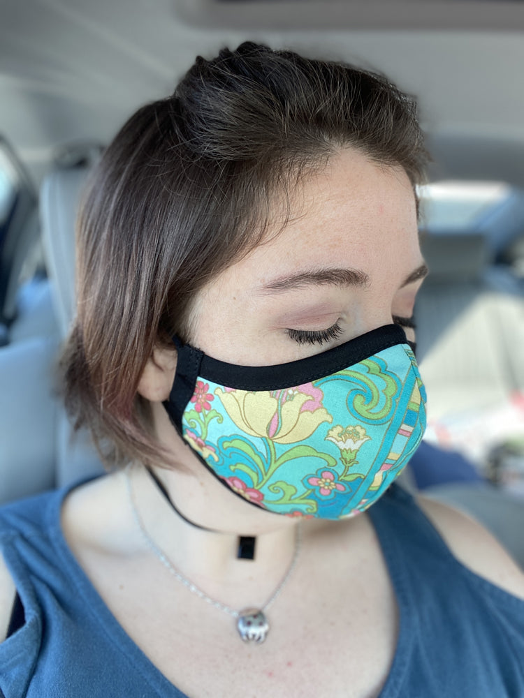 Two Layer Fully Wired Protective Cloth Face Mask - Made in USA - Green Flower Paisley, Adult