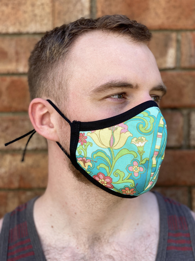Two Layer Fully Wired Protective Cloth Face Mask - Made in USA - Green Flower Paisley, Adult