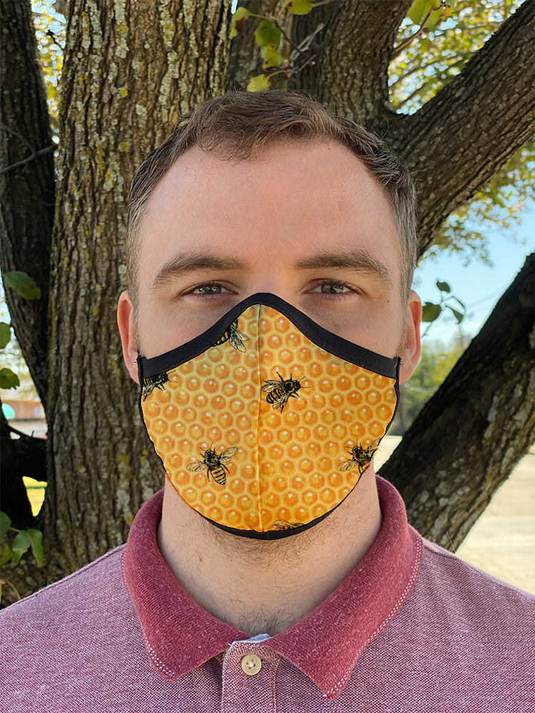 Four Layer Fully Wired Protective Cloth Face Mask - Made in USA - Honey Bee, Adult