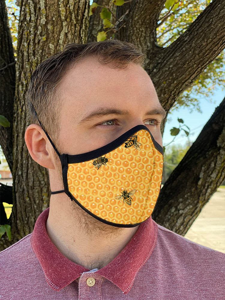 Four Layer Fully Wired Protective Cloth Face Mask - Made in USA - Honey Bee, Adult