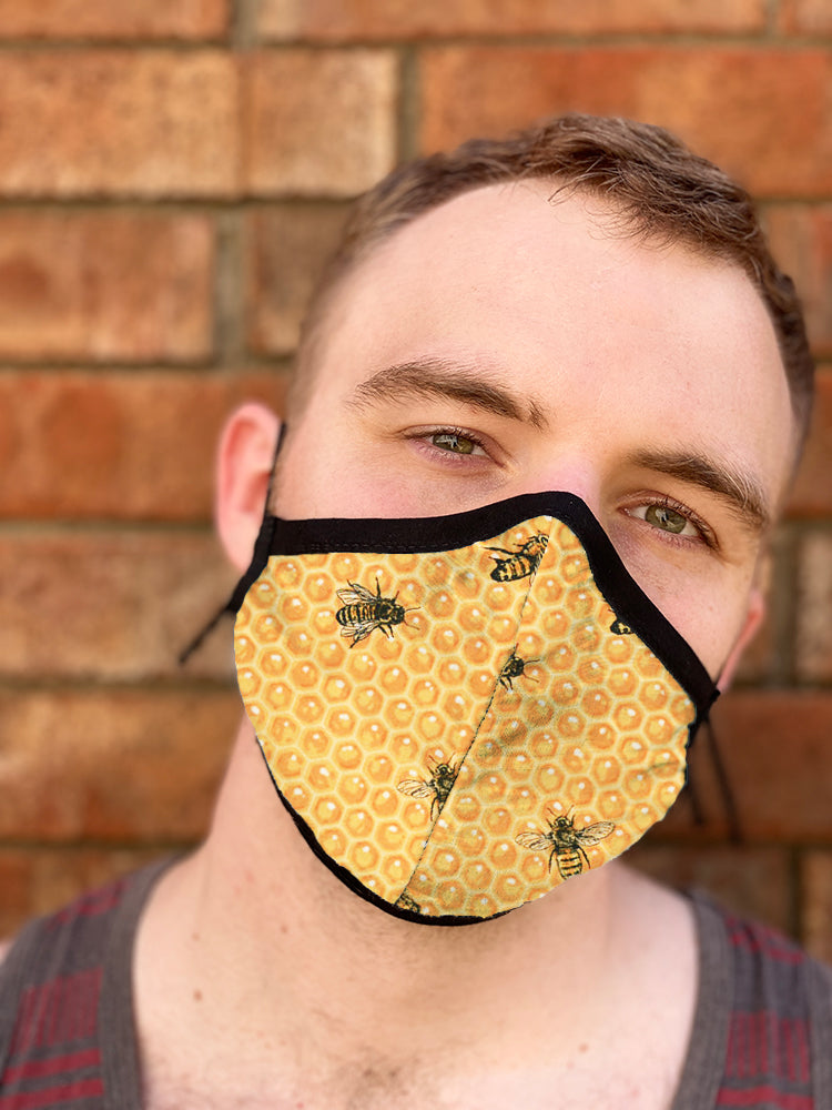 Four Layer Fully Wired Protective Cloth Face Mask - Made in USA - Honey Bee, Adult
