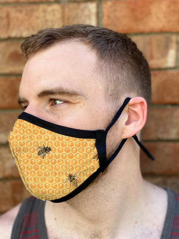Four Layer Fully Wired Protective Cloth Face Mask - Made in USA - Honey Bee, Adult