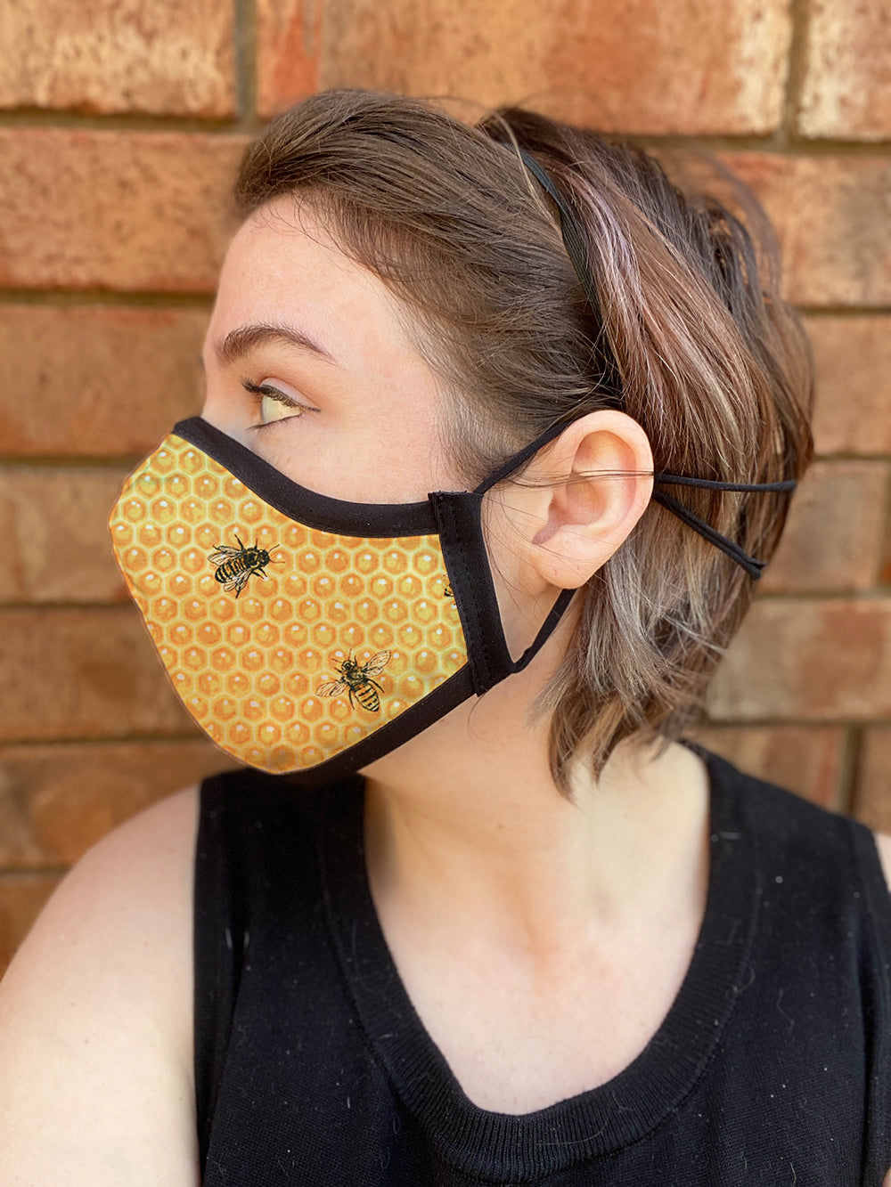 Four Layer Fully Wired Protective Cloth Face Mask - Made in USA - Honey Bee, Adult