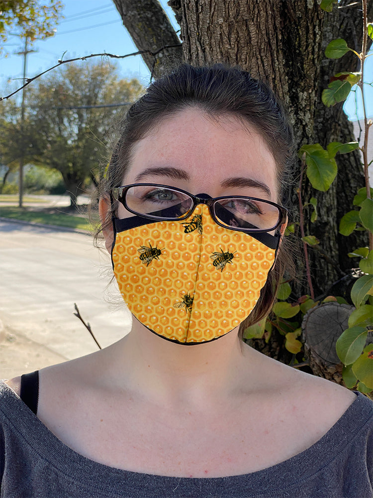Four Layer Fully Wired Protective Cloth Face Mask - Made in USA - Honey Bee, Adult