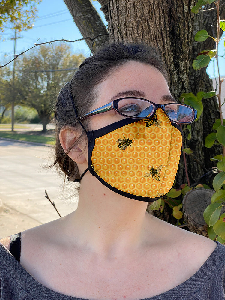 Four Layer Fully Wired Protective Cloth Face Mask - Made in USA - Honey Bee, Adult