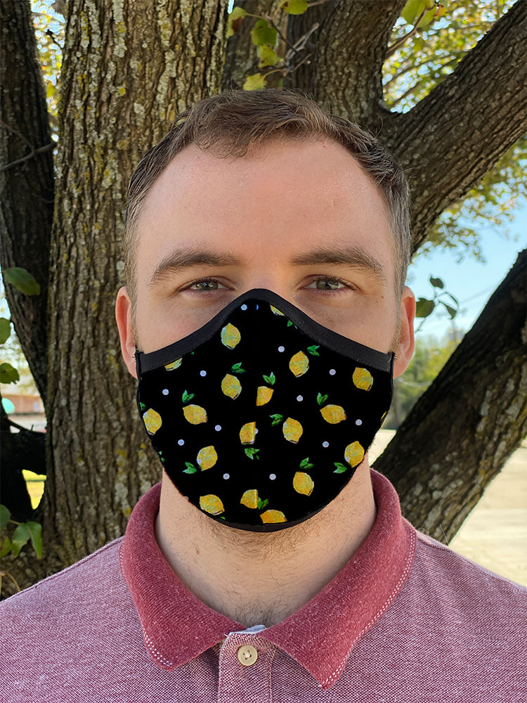 Two Layer Fully Wired Protective Cloth Face Mask - Made in USA - Lemons, Adult