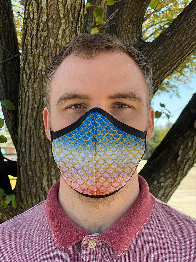 Four Layer Fully Wired Protective Cloth Face Mask - Made in USA - Gradient Mermaid, Adult